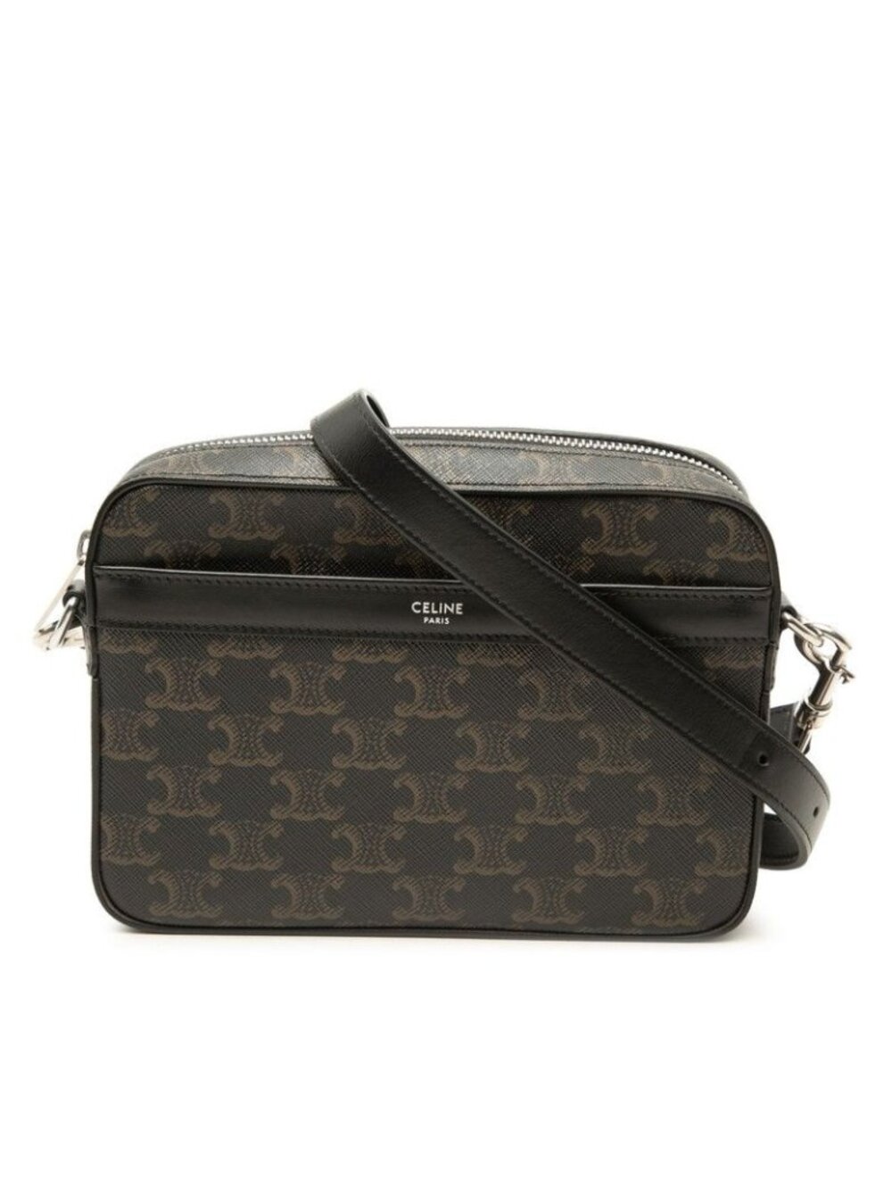 Celine Triomphe Small Messenger Bag Crossbody Black Brown Leather